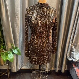 Rehab Black and Gold Sequin Long Sleeve Dress